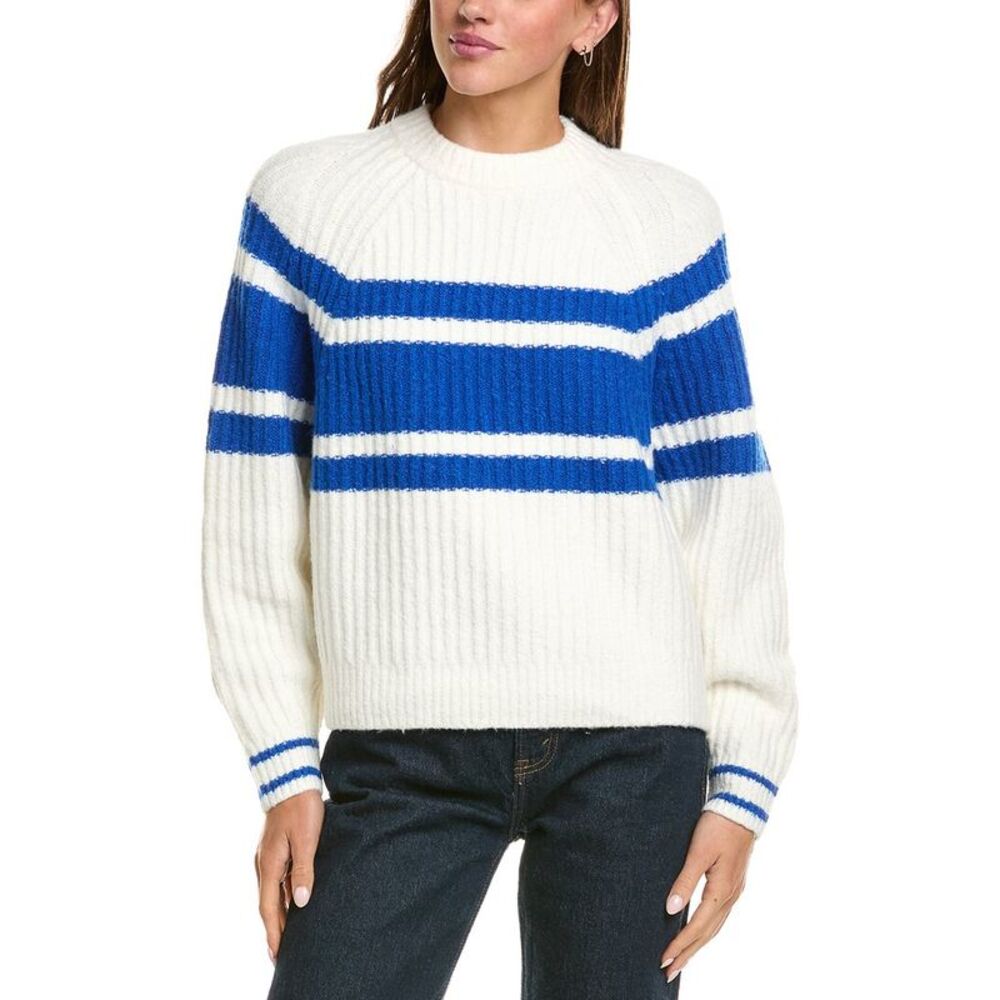 Madewell Womens  Stripe Apres Stevie Cozy Wool-Blend Pullover, White